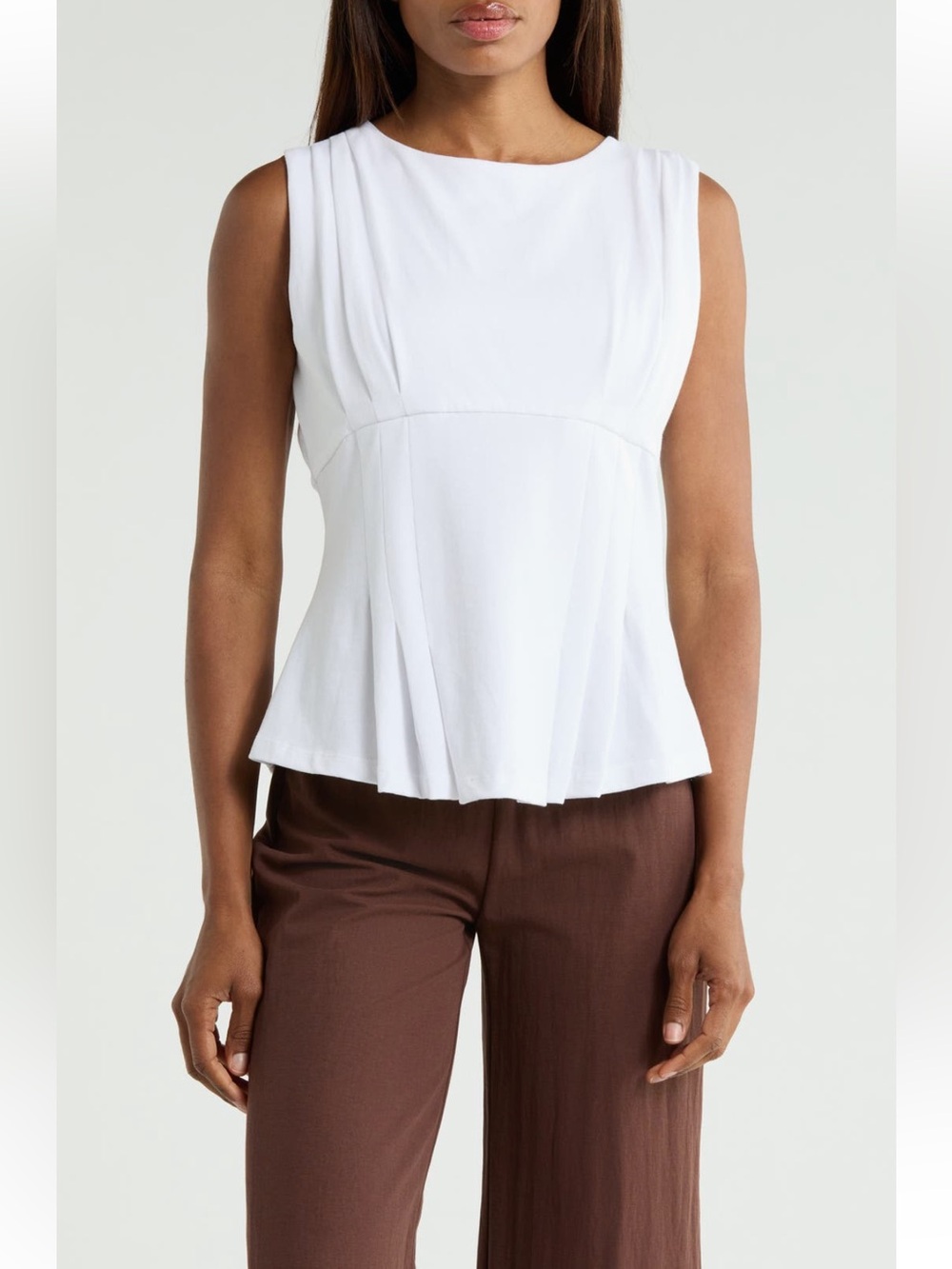 Jason Wu White Sleeveless Pleated Peplum Knit Top Medium NWT